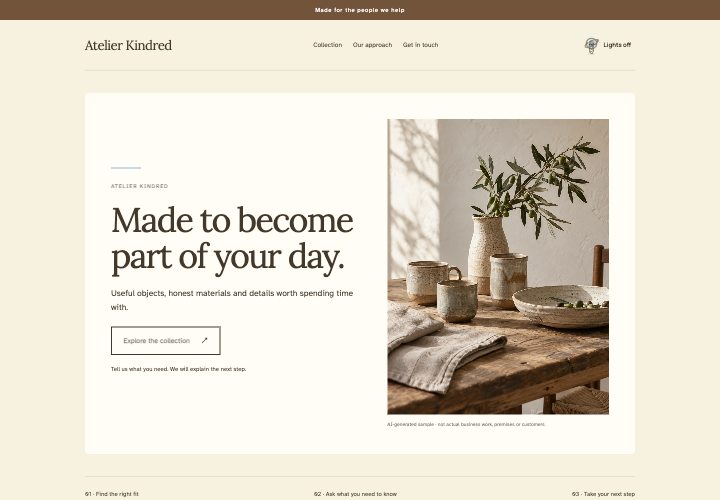 Atelier Catalogue website design: The maker’s hand, without the clutter.