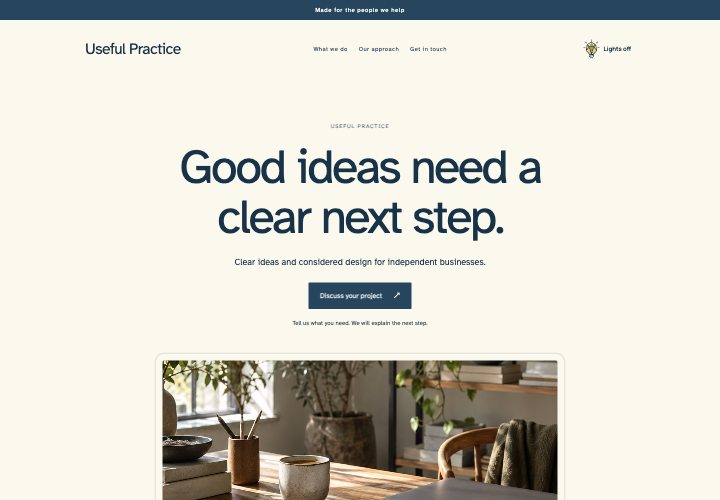 Boldly Useful website design: Big type. Straight answers.
