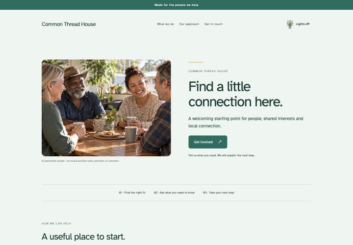 Common Thread website design: Clear paths into shared possibilities.
