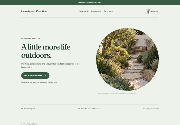 Courtyard Grid website design: Quiet order for living things.
