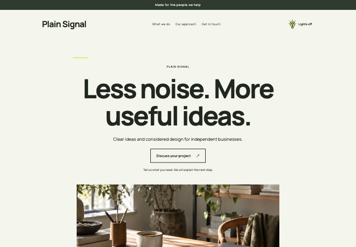 Electric Plain website design: A strong signal without the noise.