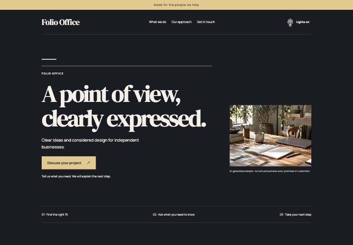 Folio Noir website design: A confident point of view, in print-like form.
