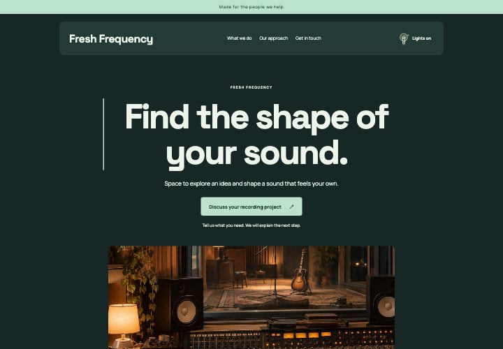 Fresh Frequency website design: A fresh rhythm for independent work.