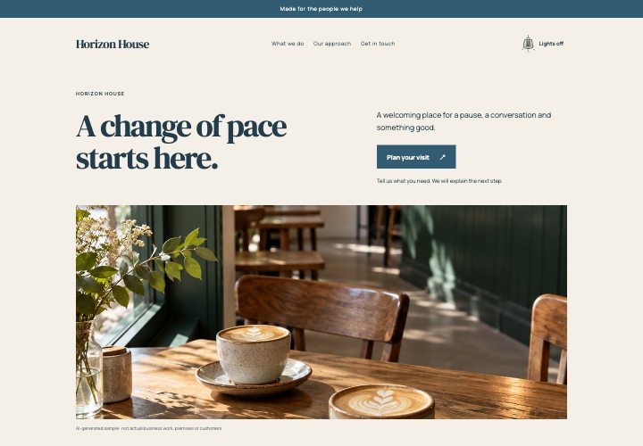 Horizon House website design: Give the place room to speak.