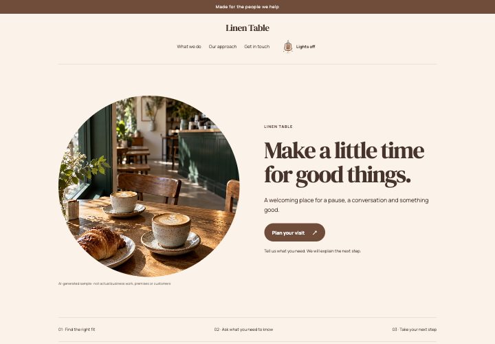 Linen Table website design: An easy welcome, with quiet polish.