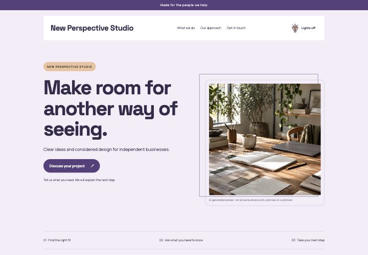 New Perspective website design: Creative choices, clearly connected.