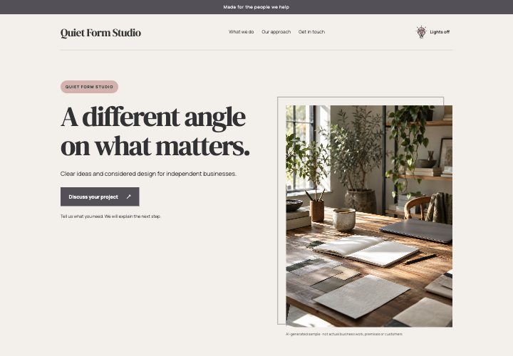 Quiet Asymmetry website design: A little unexpected. Entirely considered.