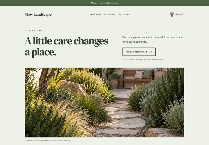 Slow Landscape website design: Natural room for the useful details.