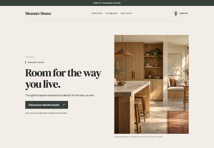 Stone & Measure website design: Material warmth. Architectural precision.
