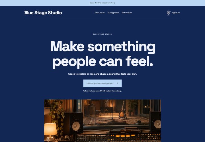 Ultramarine Stage website design: A stage for work with presence.
