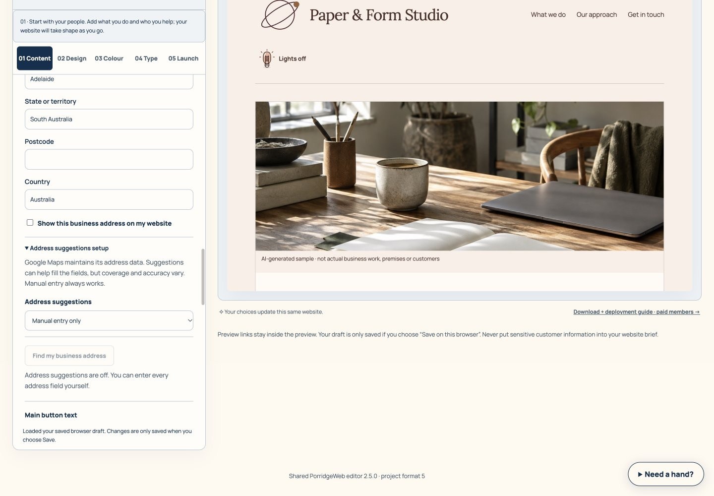Business address controls screen walkthrough