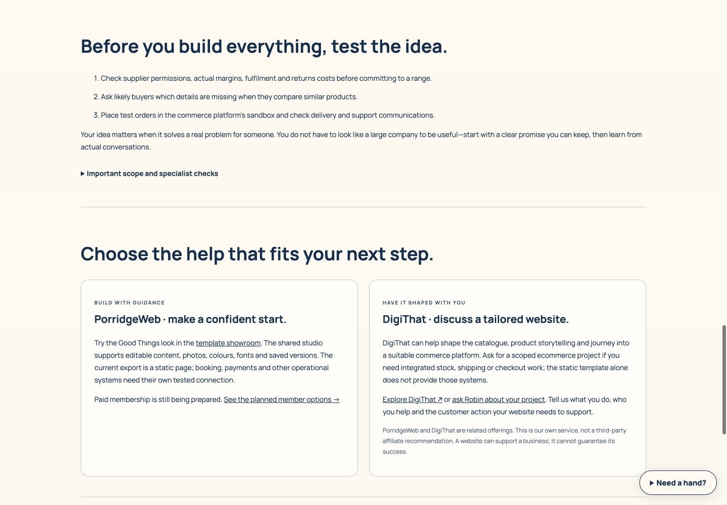 Business idea guides screen walkthrough