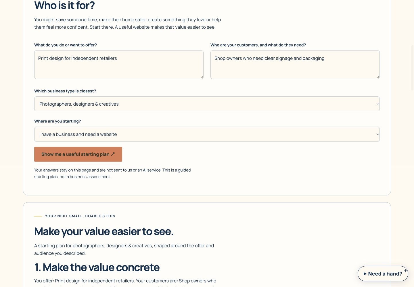 Business website pathways screen walkthrough