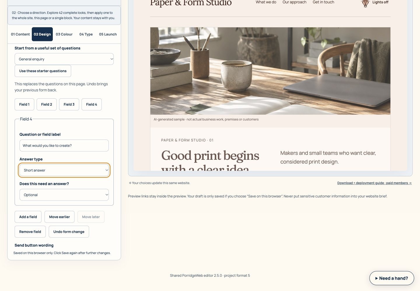 Recorded screen from the Contact form builder walkthrough