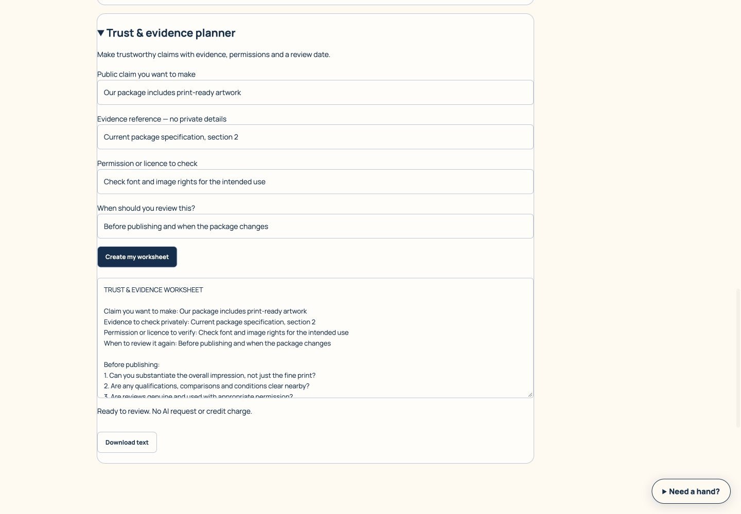 Trust and evidence planner screen walkthrough
