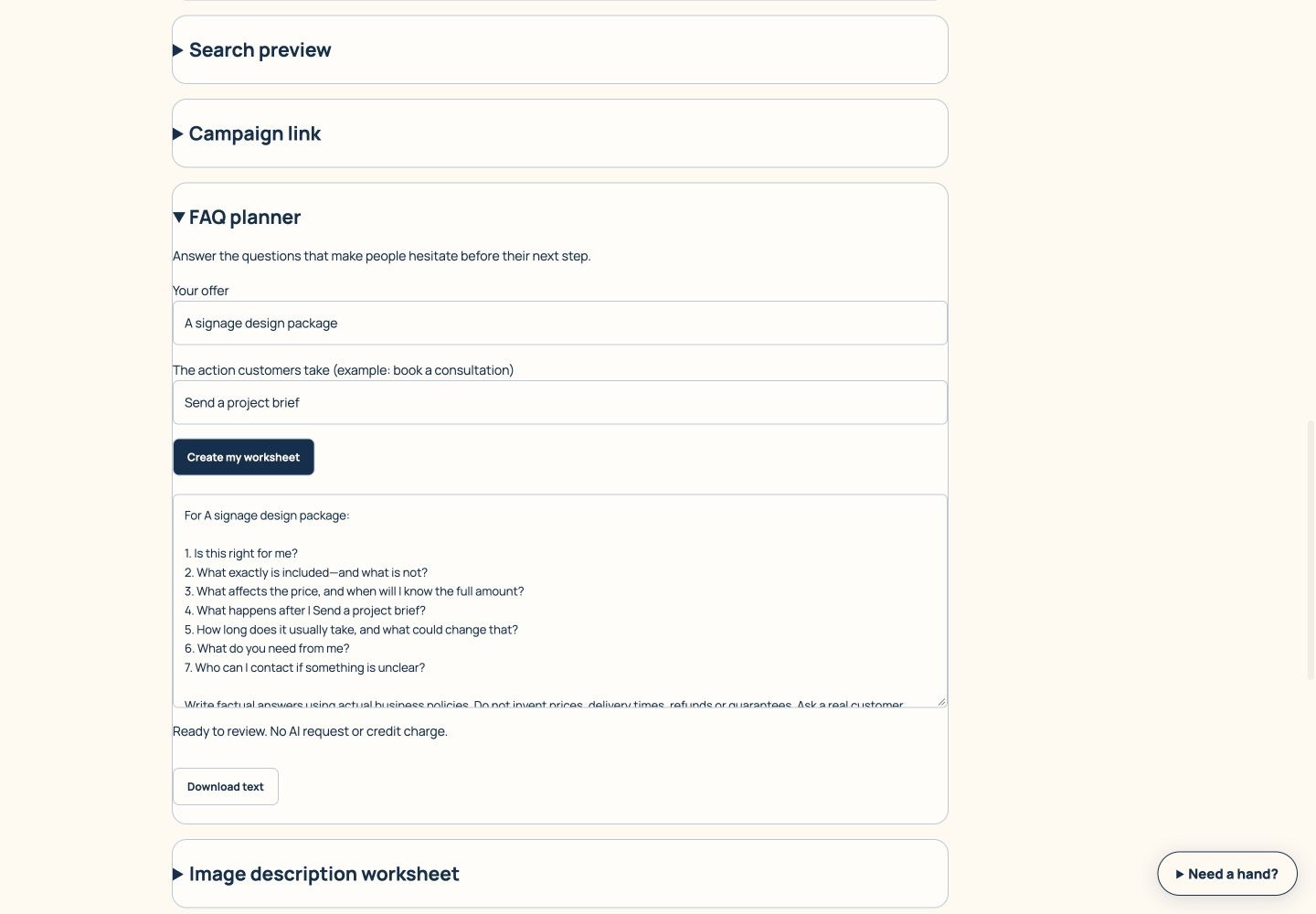 FAQ planner screen walkthrough