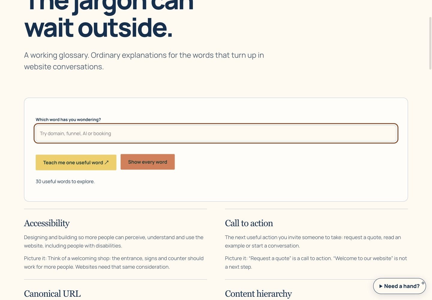 Plain-English glossary screen walkthrough