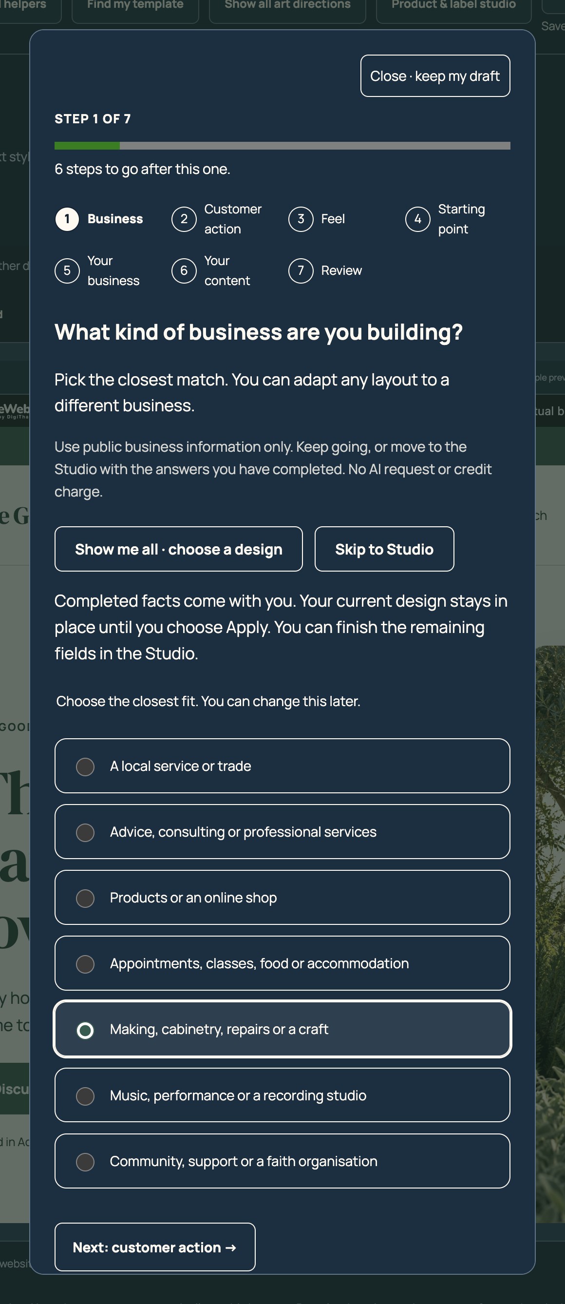 The seven-step guided setup with a clear remaining count