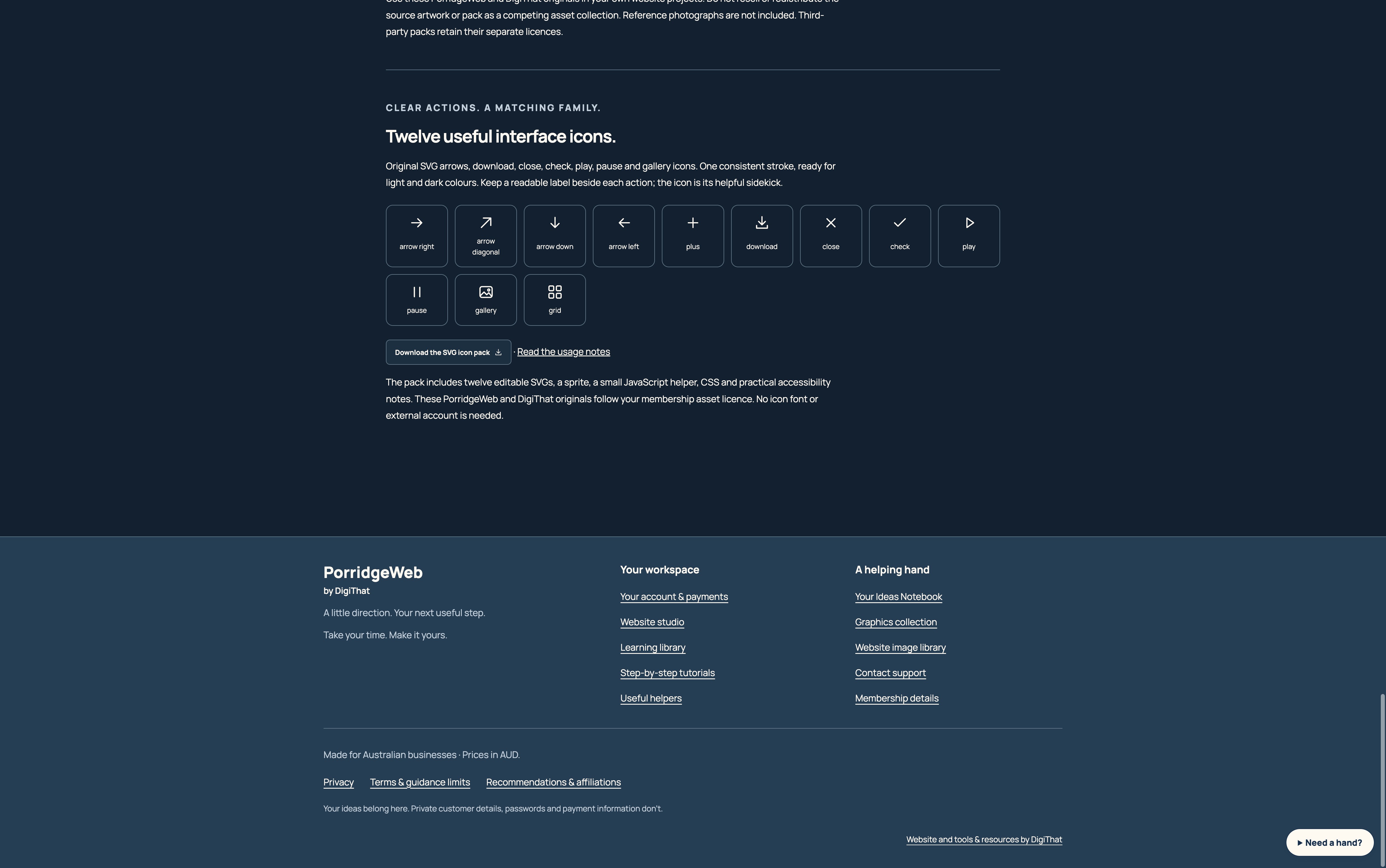 Twelve original SVG interface symbols in the graphics collection