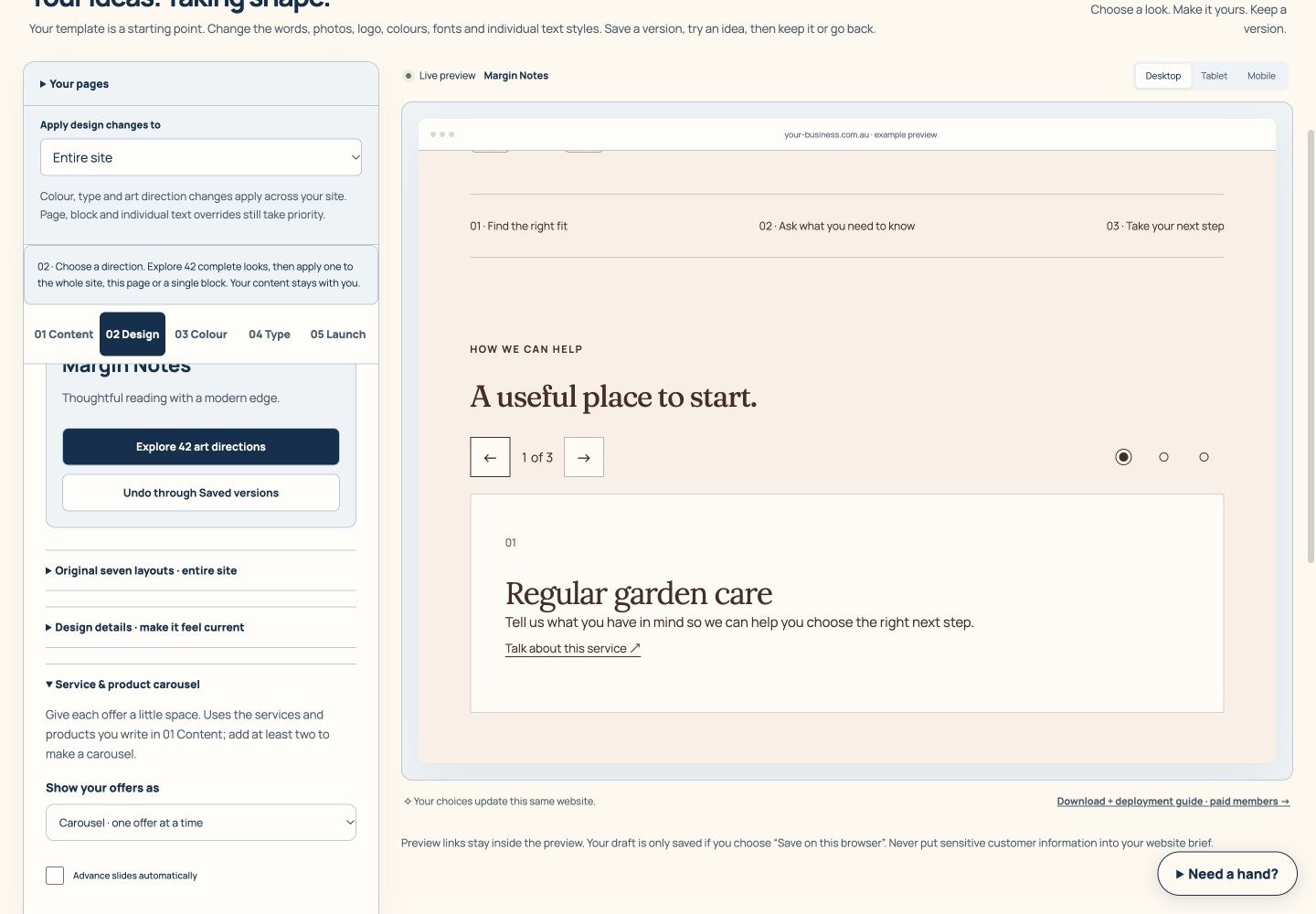 Service and offer carousel screen walkthrough