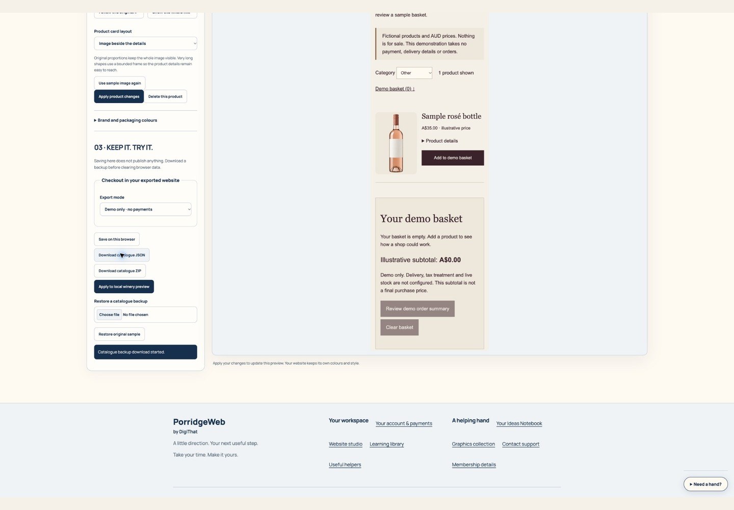 Product catalogue editor screen walkthrough