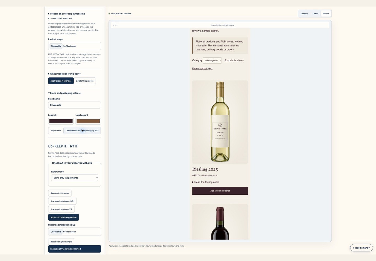 Labels and packaging mockups screen walkthrough
