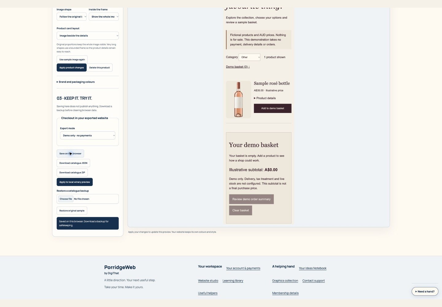 Recorded screen from the Product photography layouts walkthrough