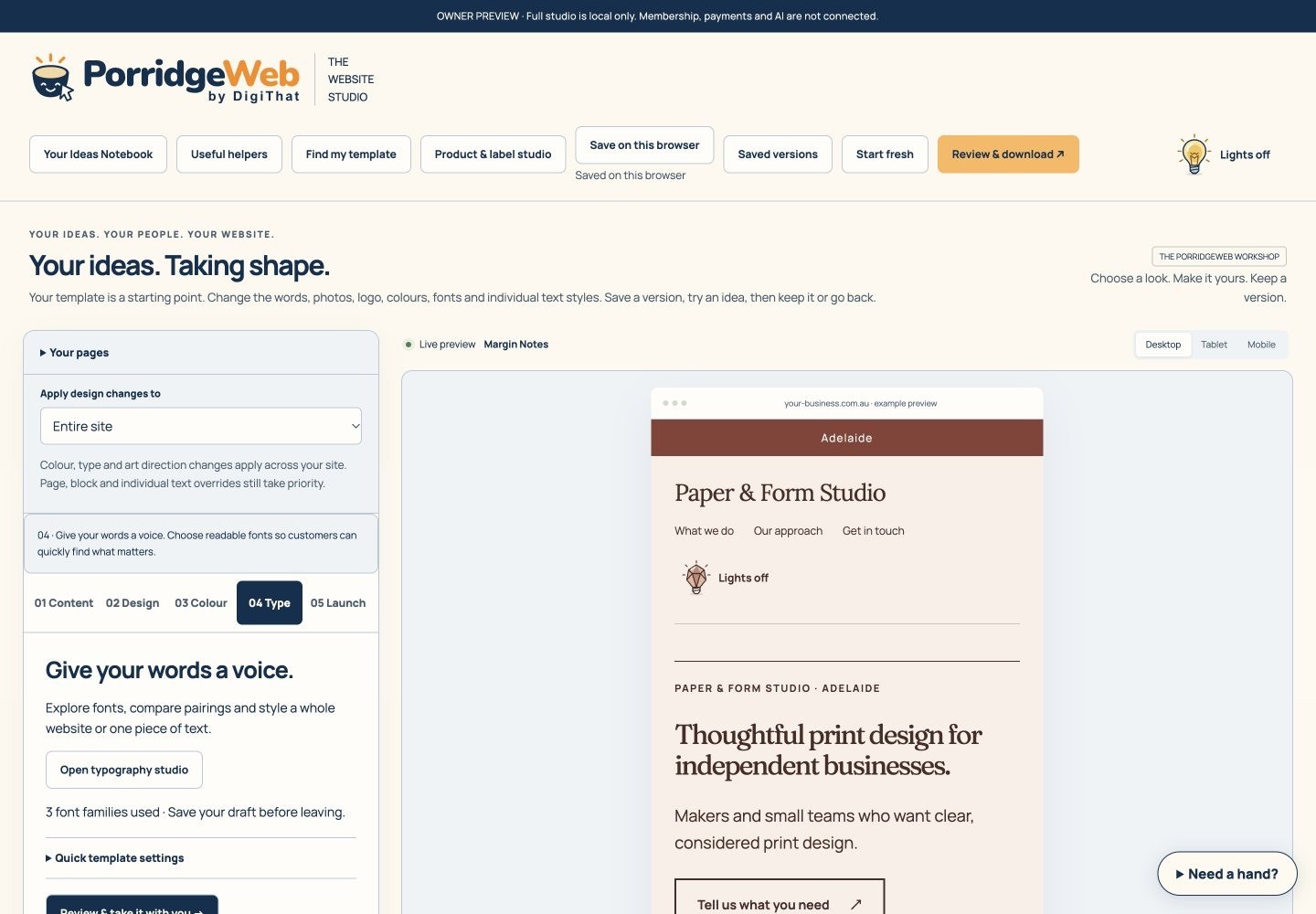 Desktop, tablet and mobile previews screen walkthrough