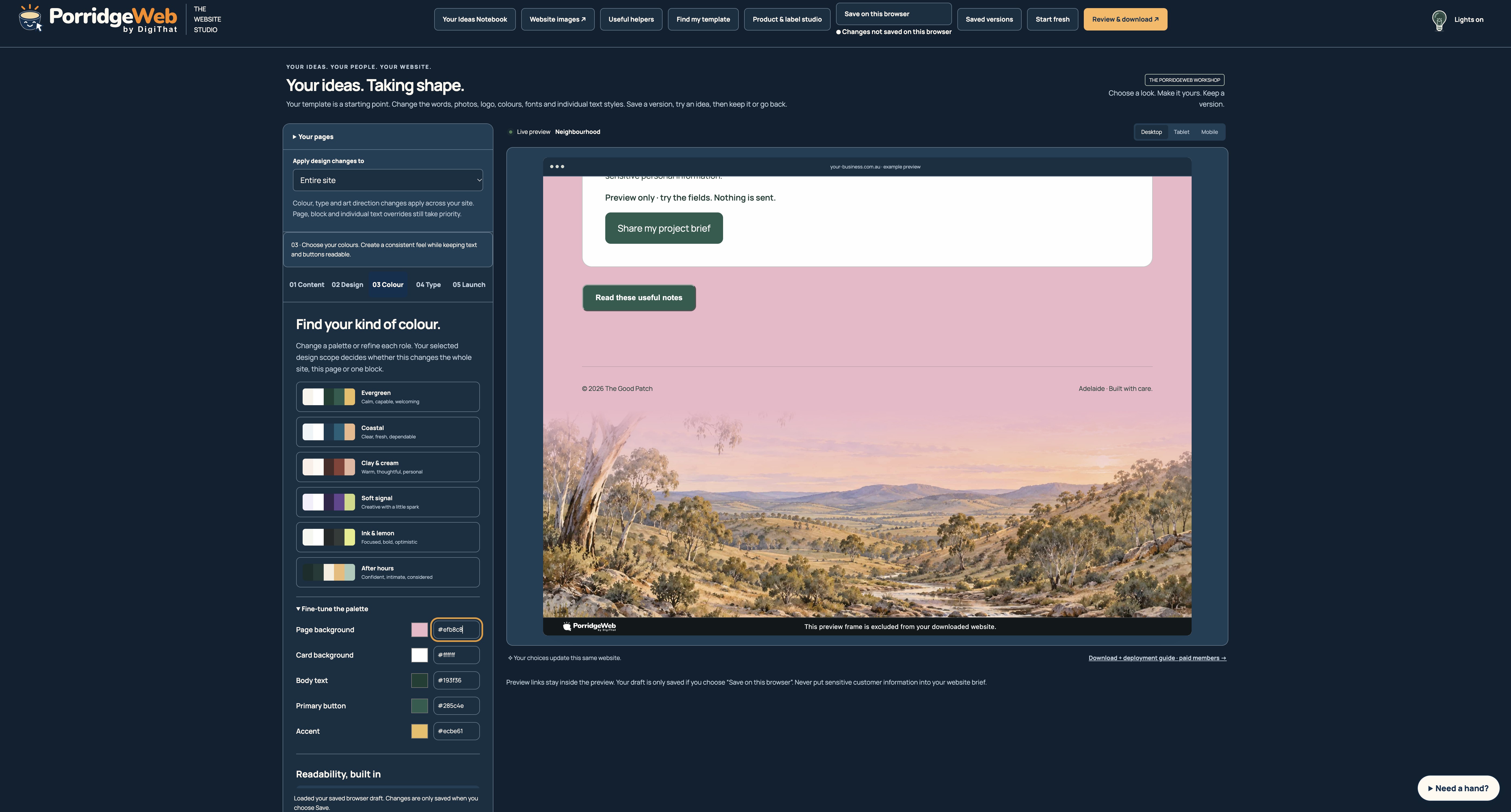 Australian closing landscape blending into a custom pink page background