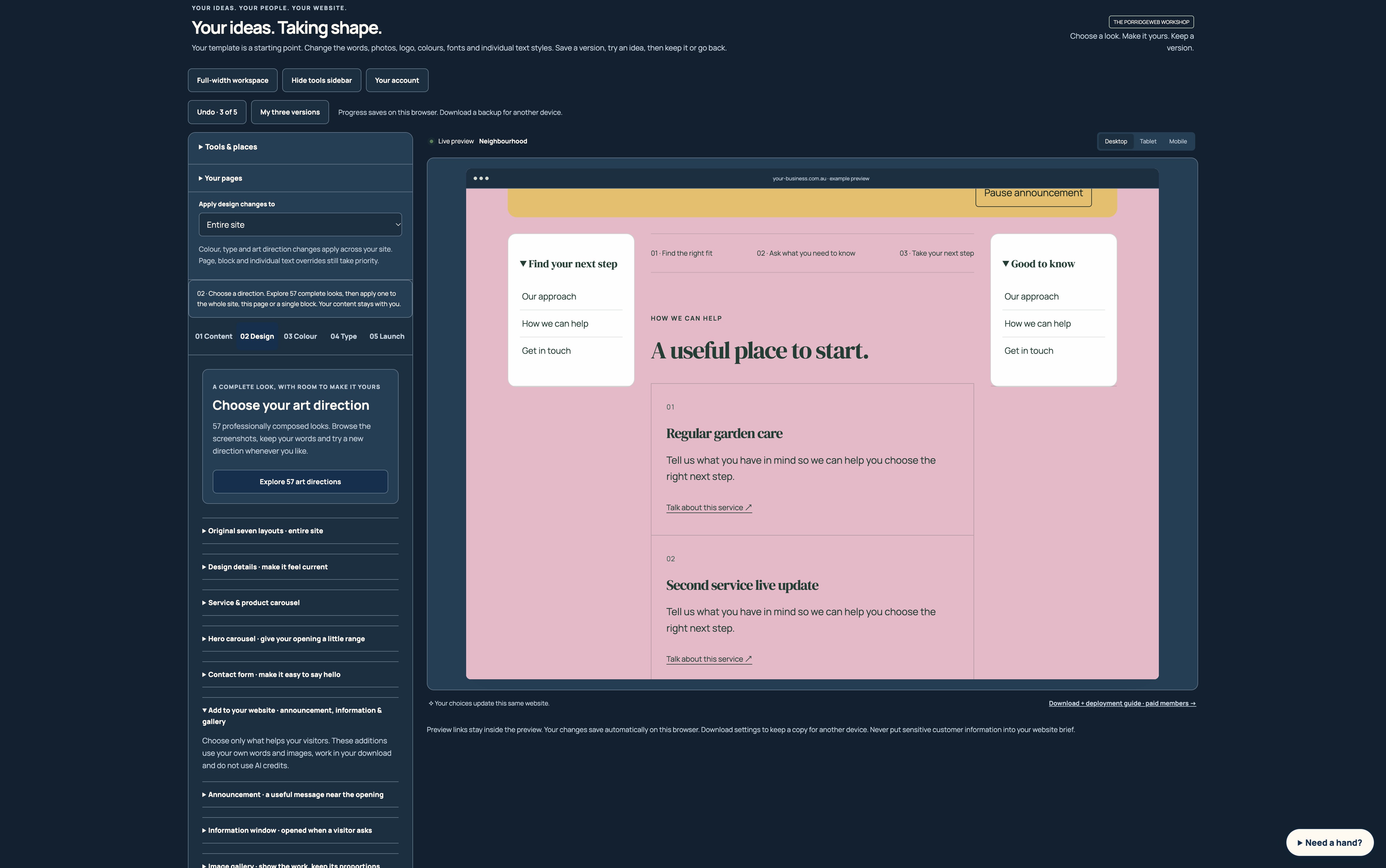 Website preview showing optional supporting sidebar links