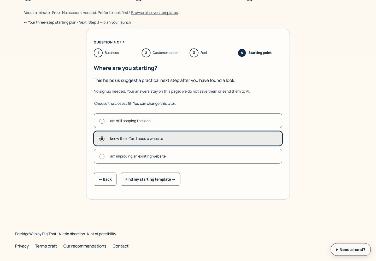 Template finder screen walkthrough